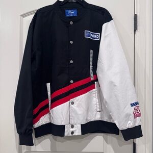 Ford Men's Black and White Varsity Jacket with Red Stripes Size Extra Large NEW